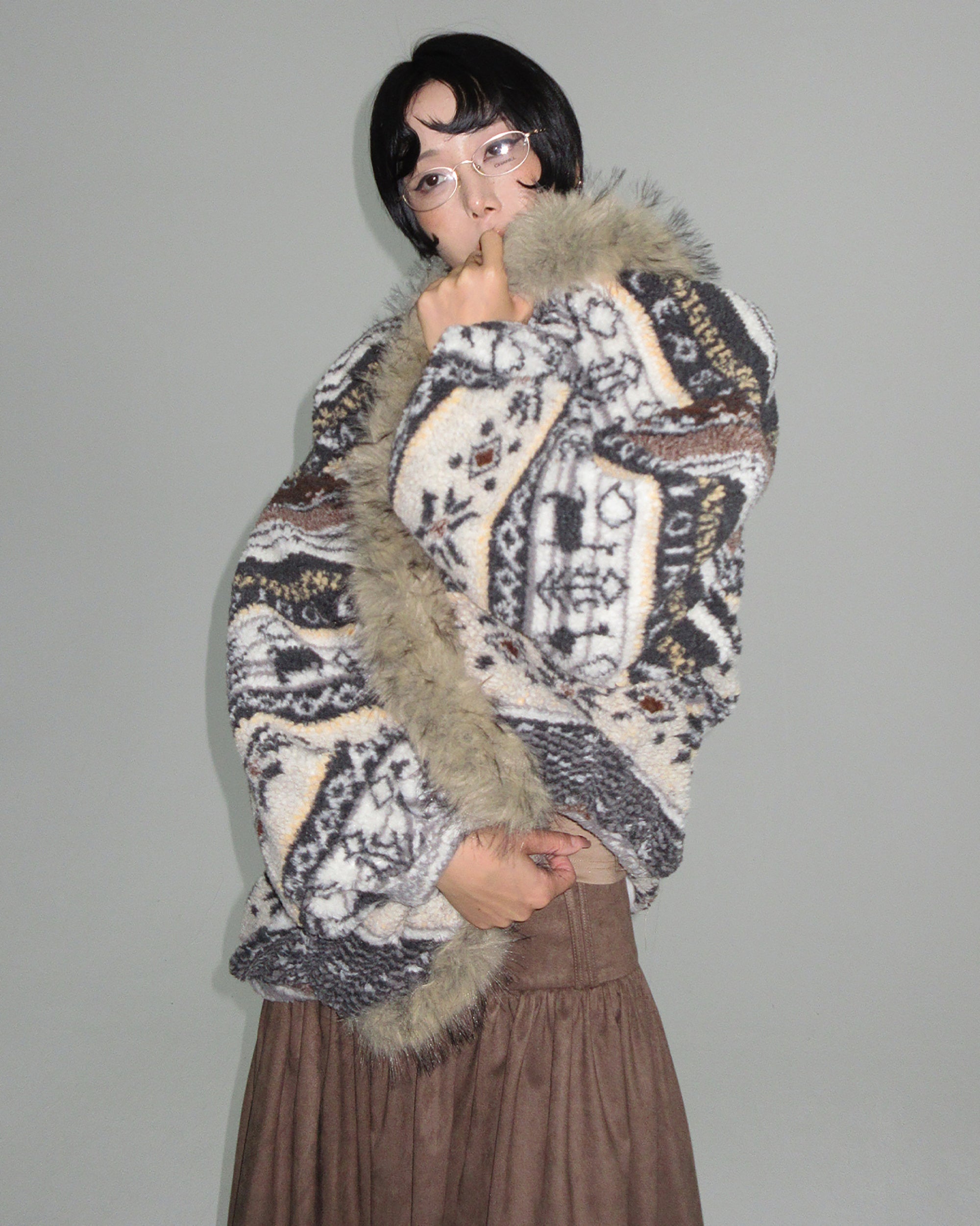 AE30 SAINT Toggle Clasps Fair Isle Sherpa Coat