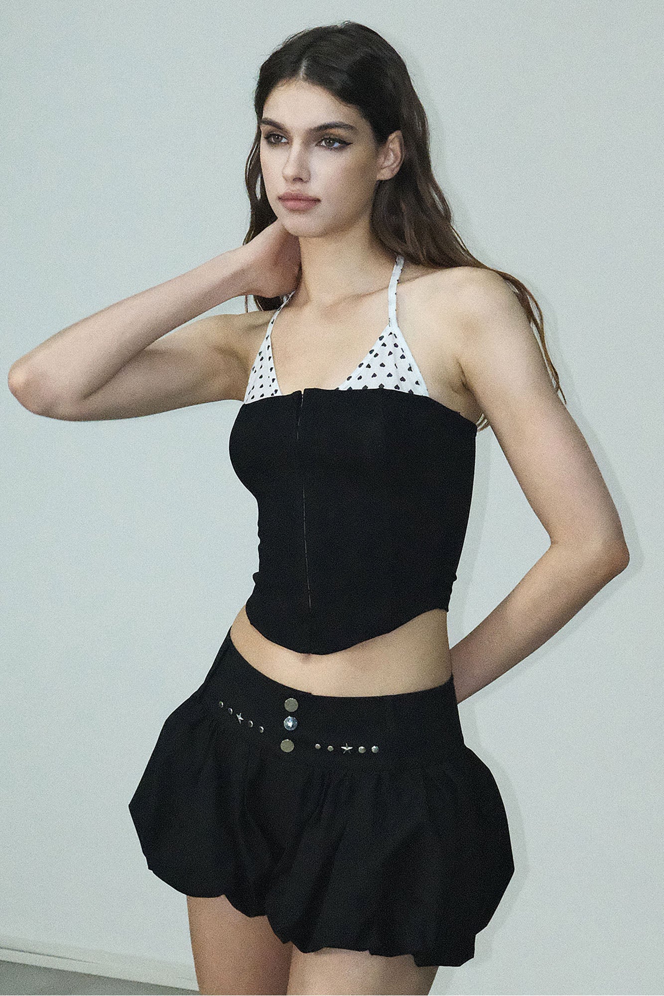 AE30 SAINT Layered Heart Halter Corset Tank Top