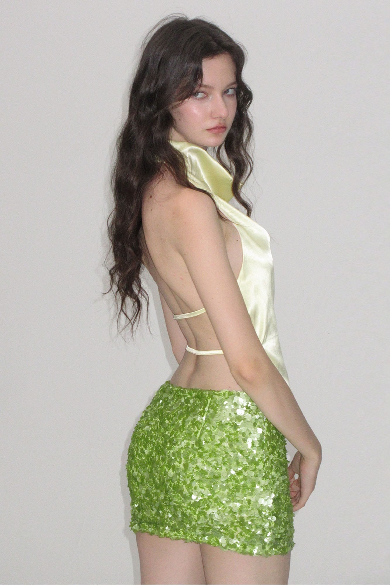 AE30 SAINT Satin Cowl-Neck Backless Halter Top