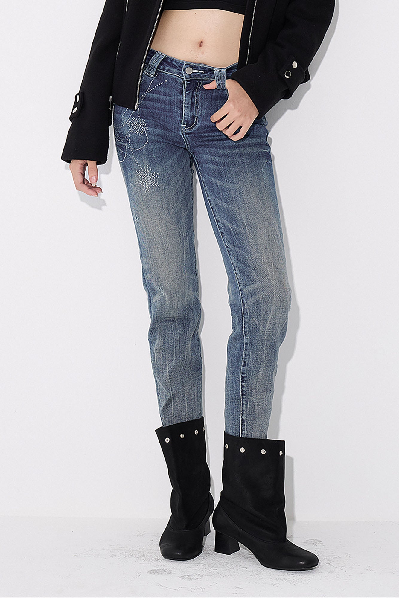 AE30 SAINT Diamond Embellished Skinny Leg Jeans