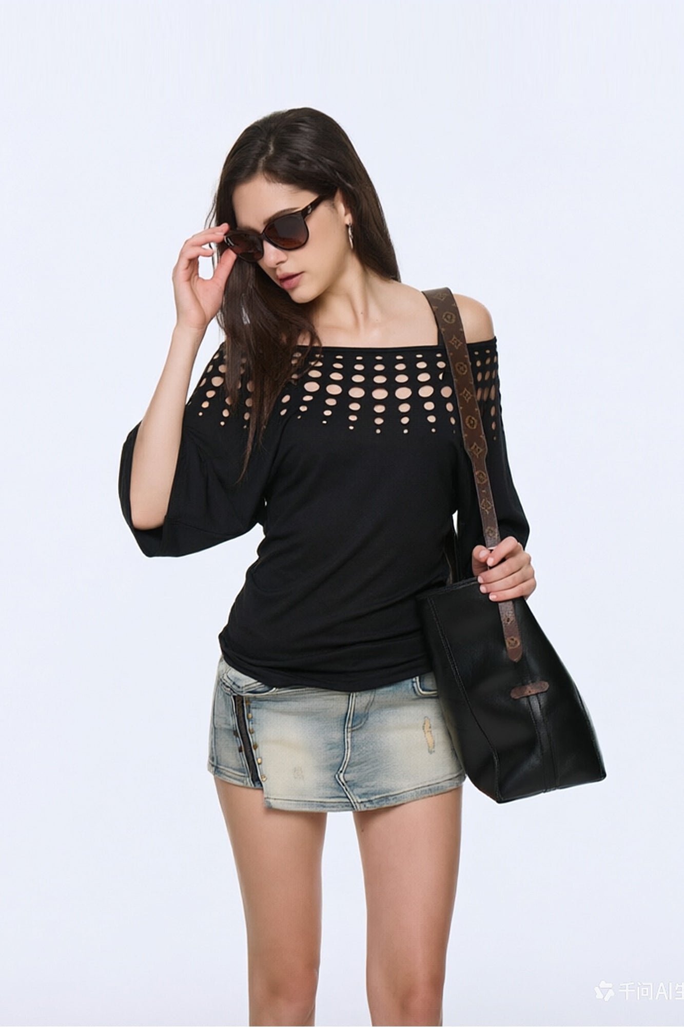 AE30 SAINT Off-Shoulder Cut-Out Dolman T-Shirt