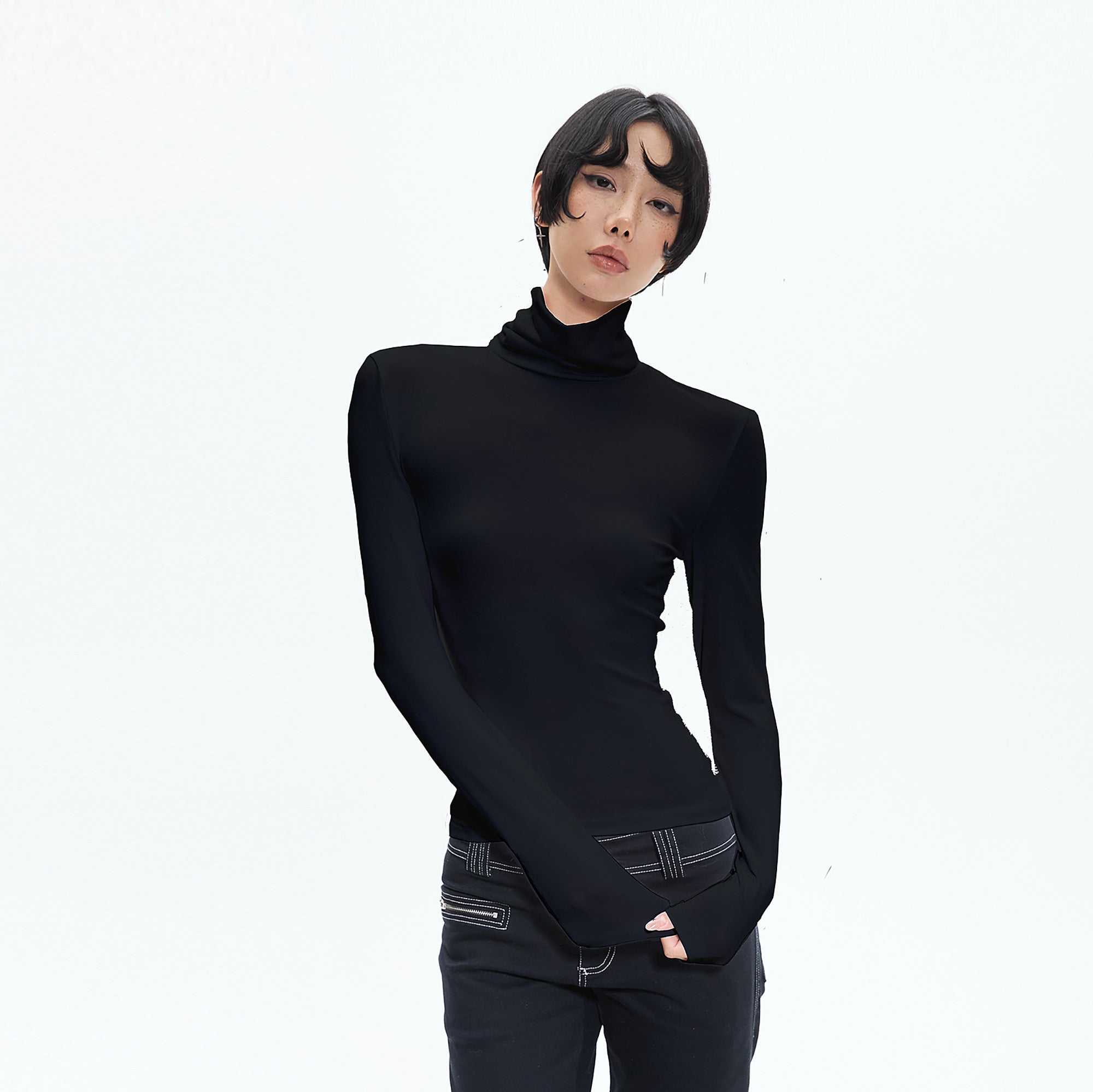 AE30 SAINT Ruched Turtleneck Slim-Fit Long-Sleeve Tee