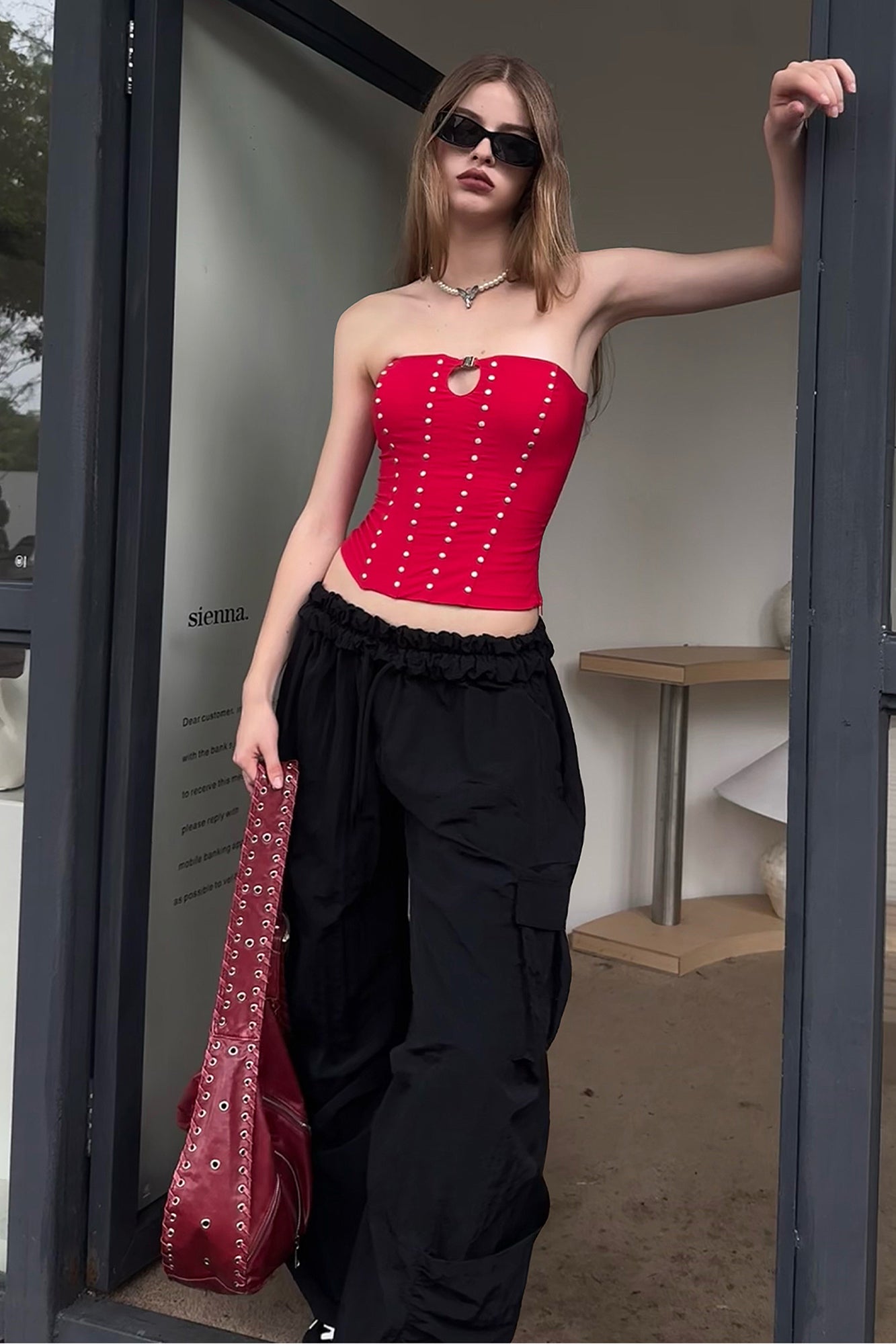 AE30 SAINT Rivets Lace-Up Corset Tube Top