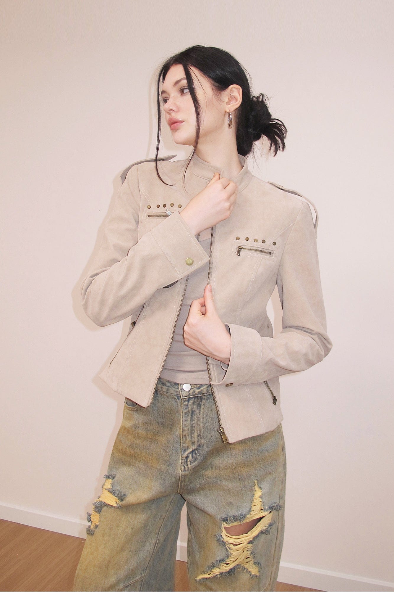 AE30 SAINT Rivet Flocked Cropped Jacket