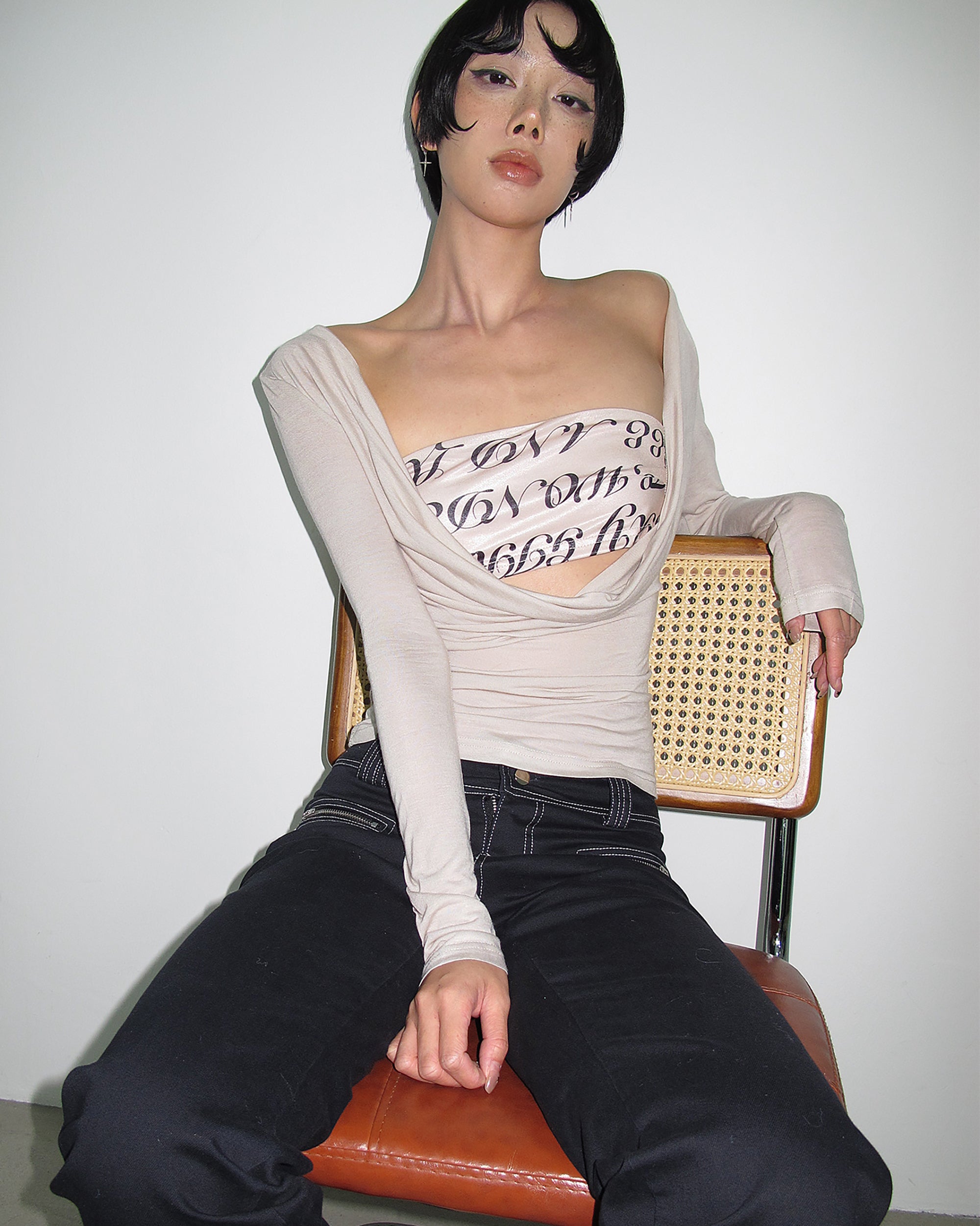 AE30 SAINT Cowl Neck Full-Print Bandeau Layered Top