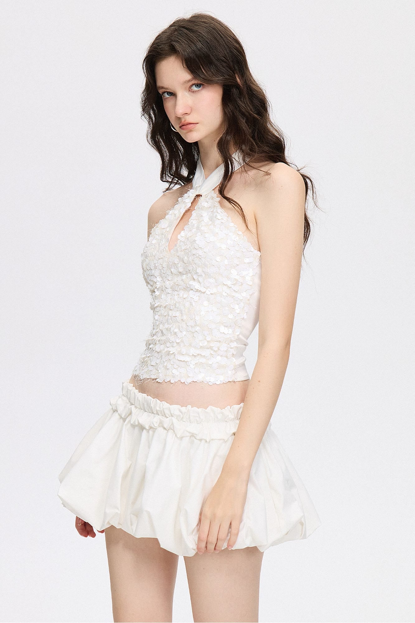 AE30 SAINT Sequin Keyhole Halter Top