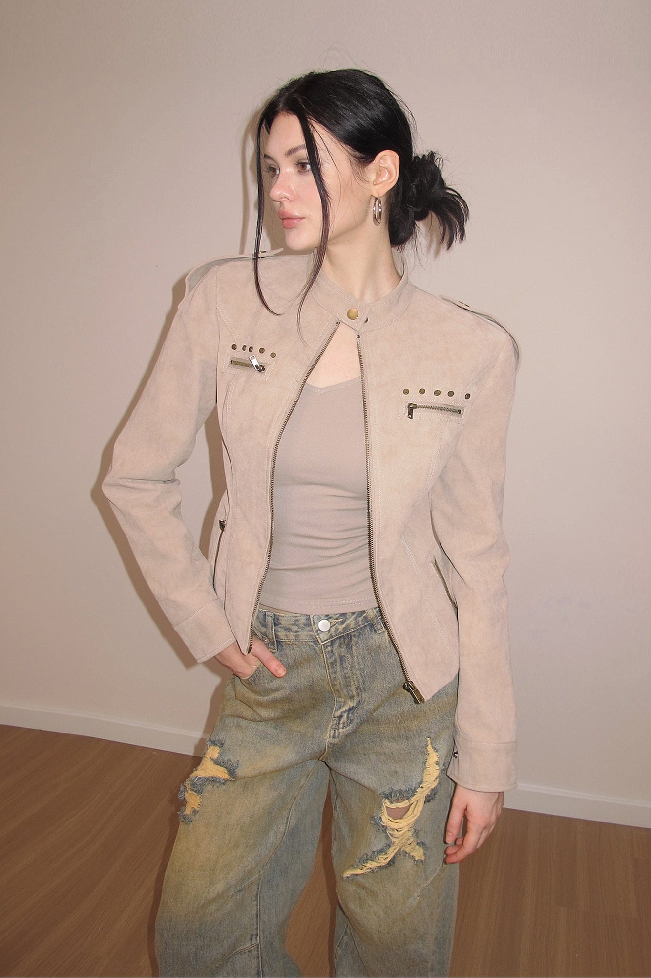 AE30 SAINT Rivet Flocked Cropped Jacket