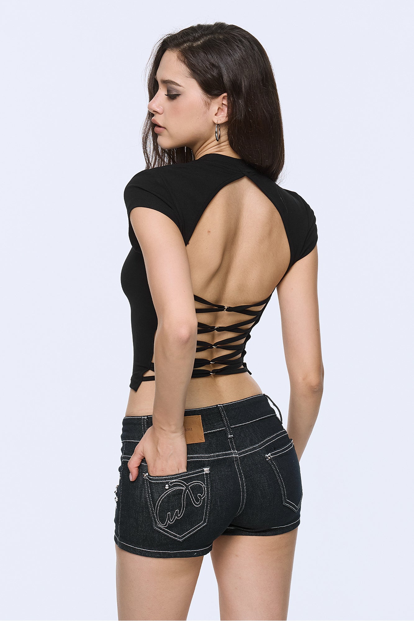 AE30 SAINT Open-Back Ring-Strap Crop Top