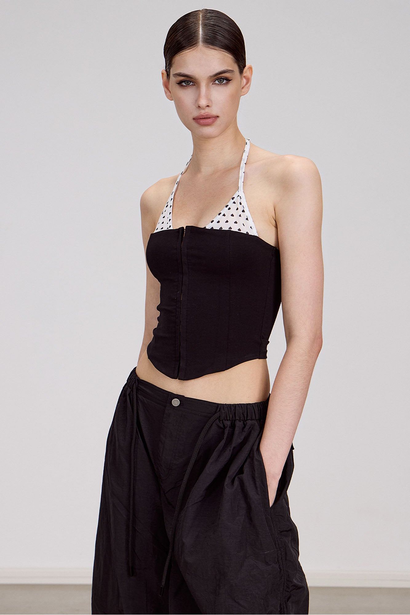 AE30 SAINT Layered Heart Halter Corset Tank Top