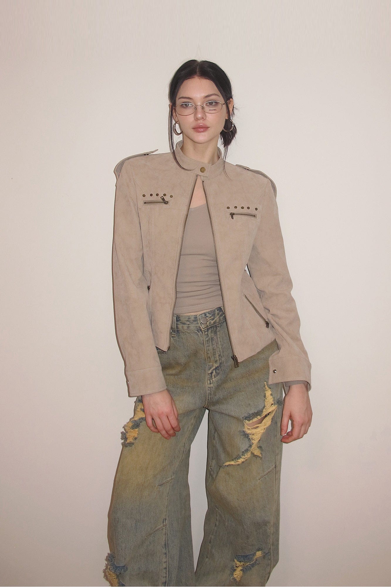 AE30 SAINT Rivet Flocked Cropped Jacket