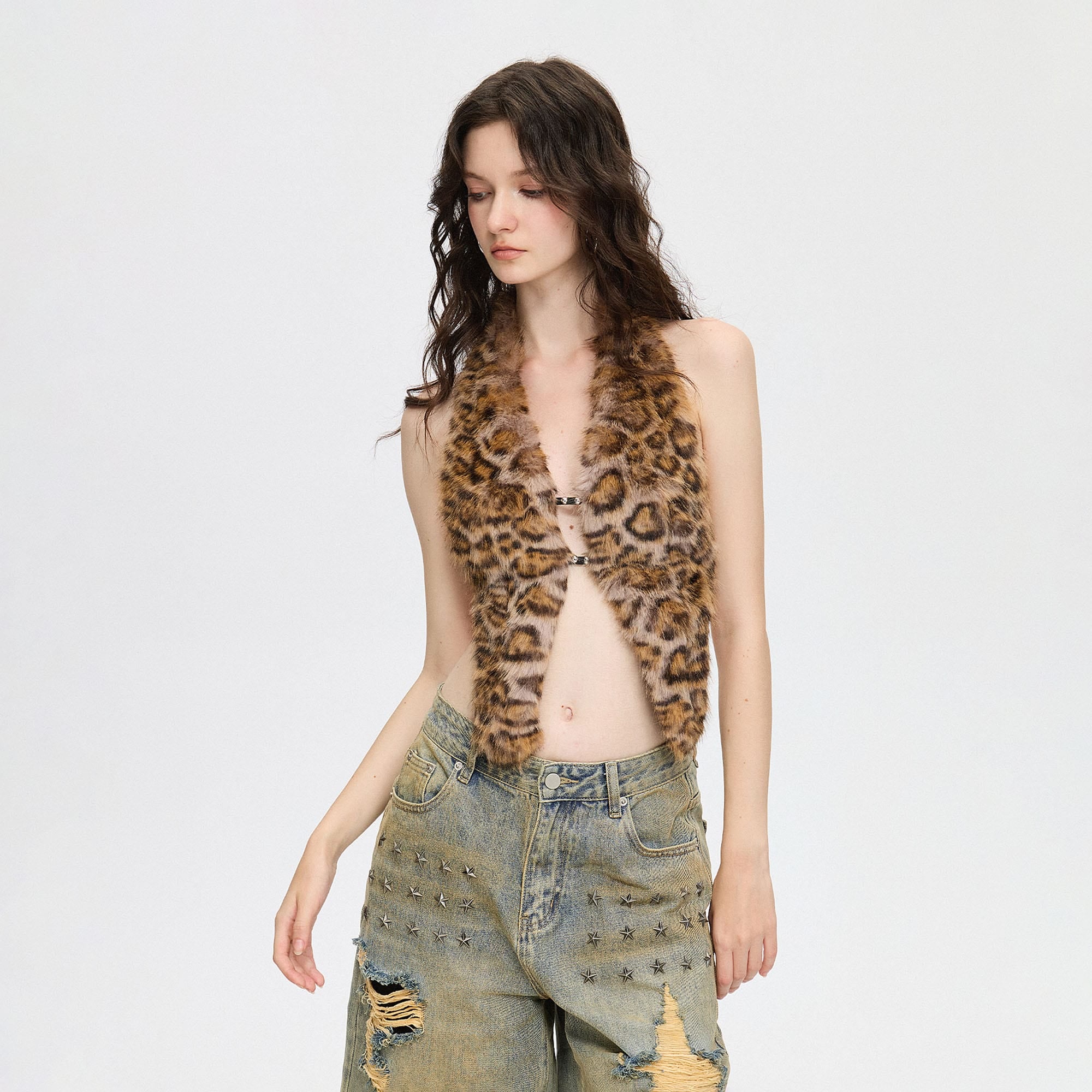 AE30 SAINT Fuzzy Faux-Fur Backless Halter Vest