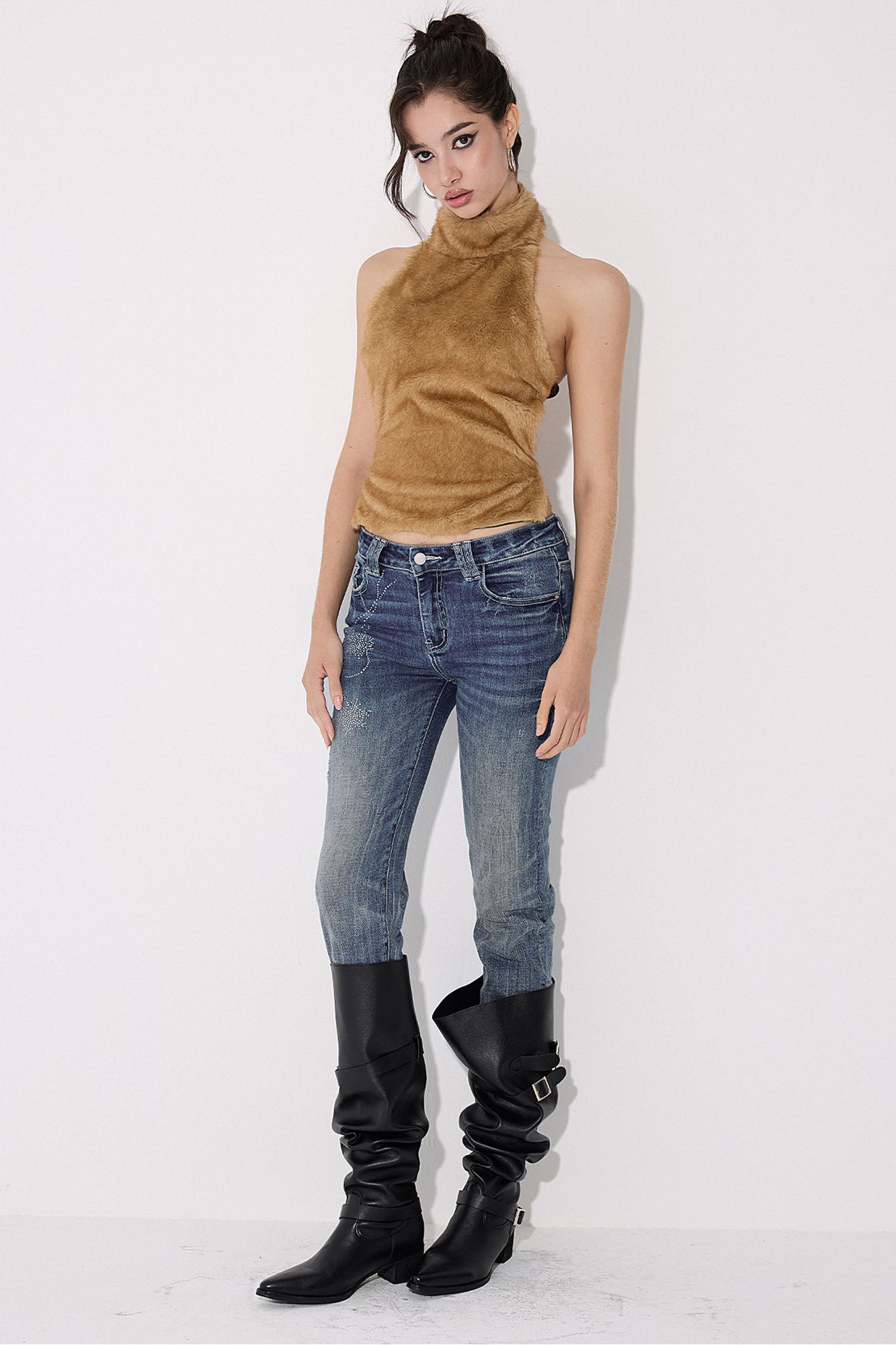 AE30 SAINT Diamond Embellished Skinny Leg Jeans