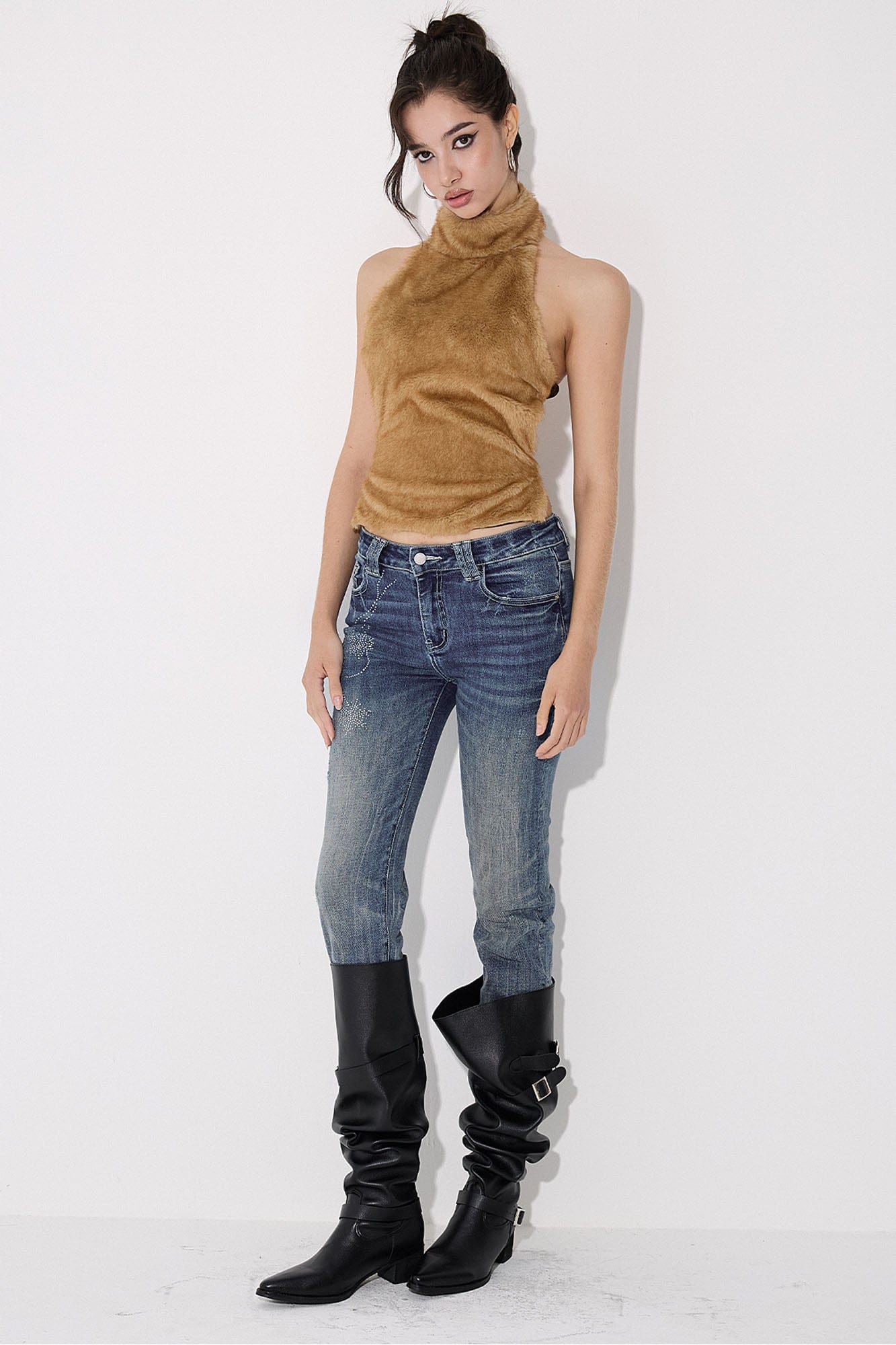 AE30 SAINT Diamond Embellished Skinny Leg Jeans
