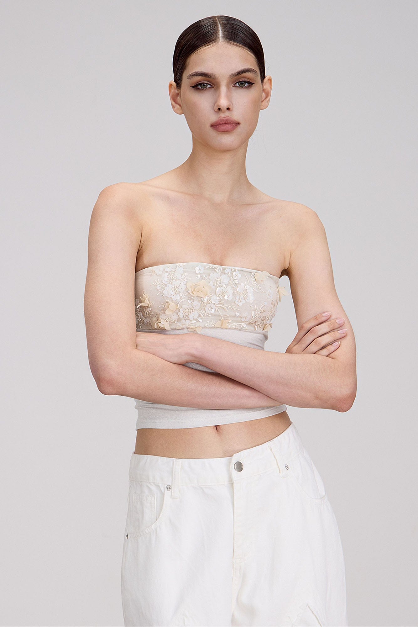 AE30 SAINT Embellished Rosette Tube Top