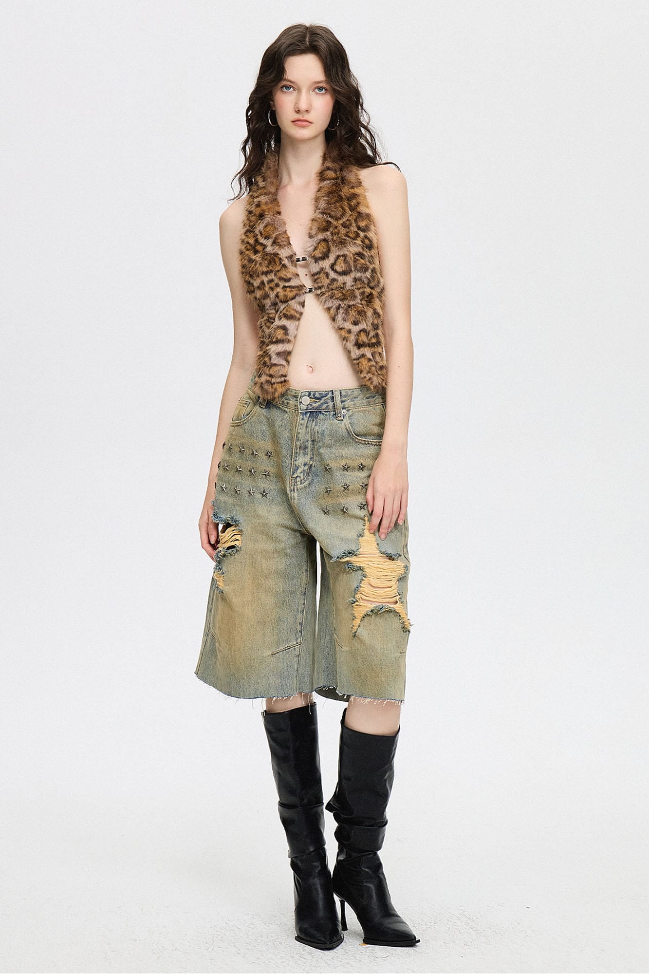 AE30 SAINT Fuzzy Faux-Fur Backless Halter Vest