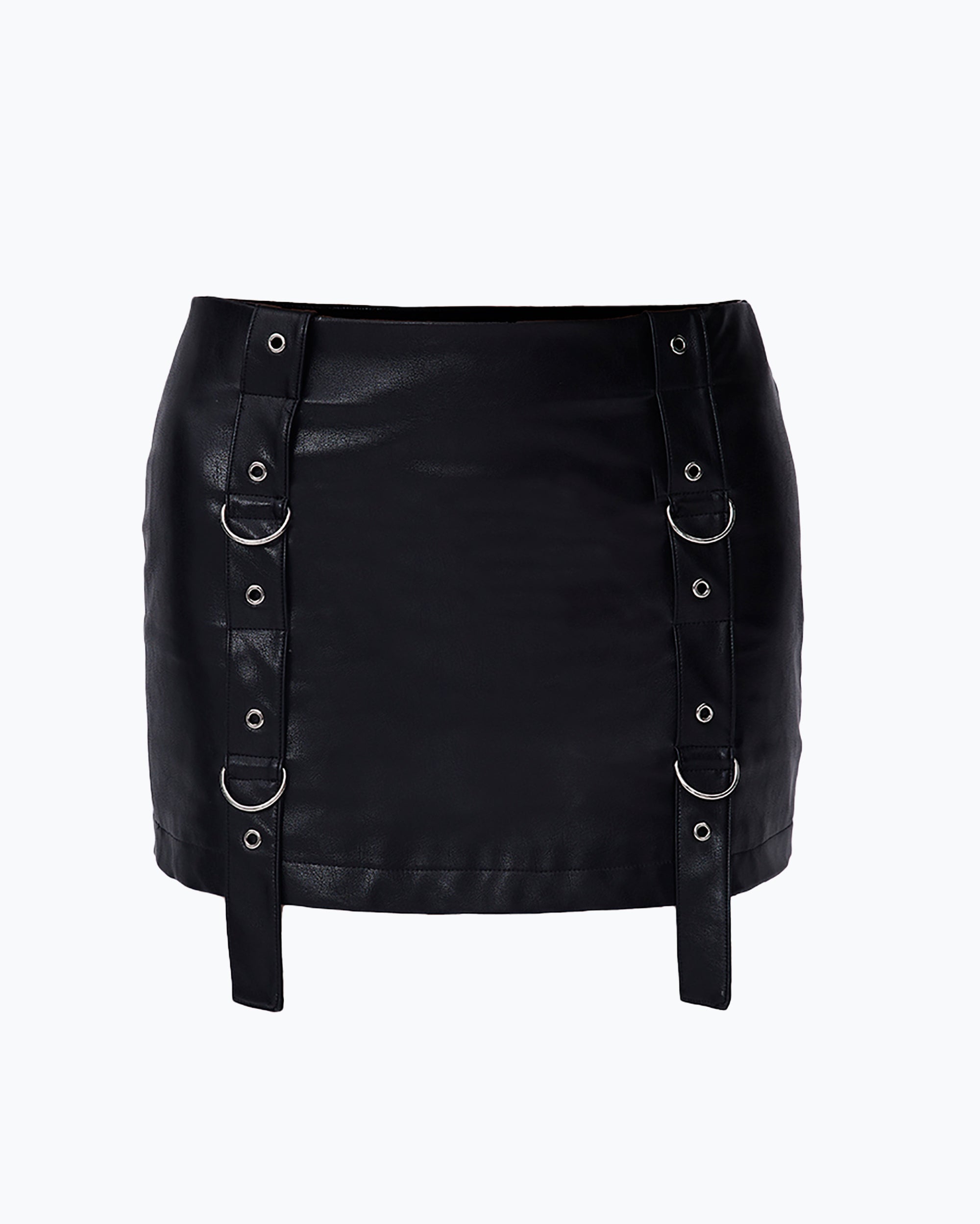 WHYNOTDANCE Belted Studded Faux Leather Bodycon Skirt