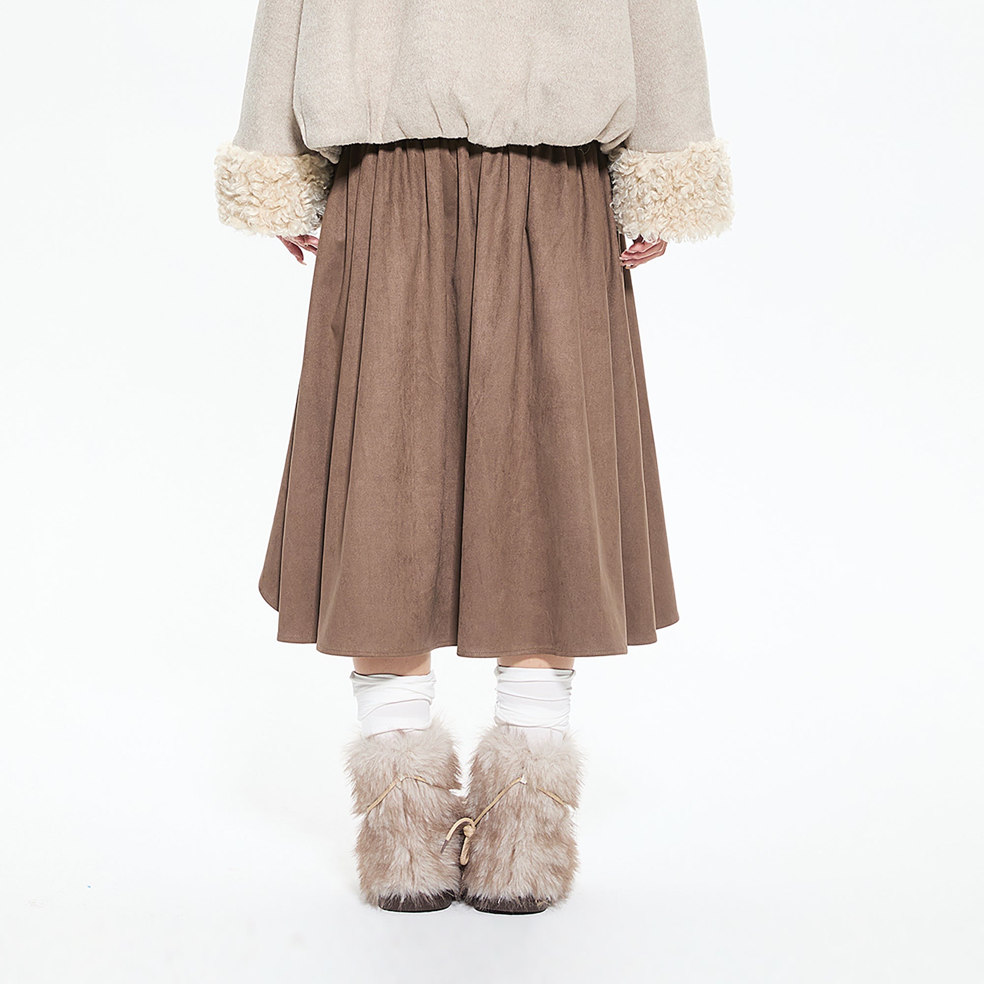 AE30 SAINT Asymmetrical Pleated Faux Suede Skirt