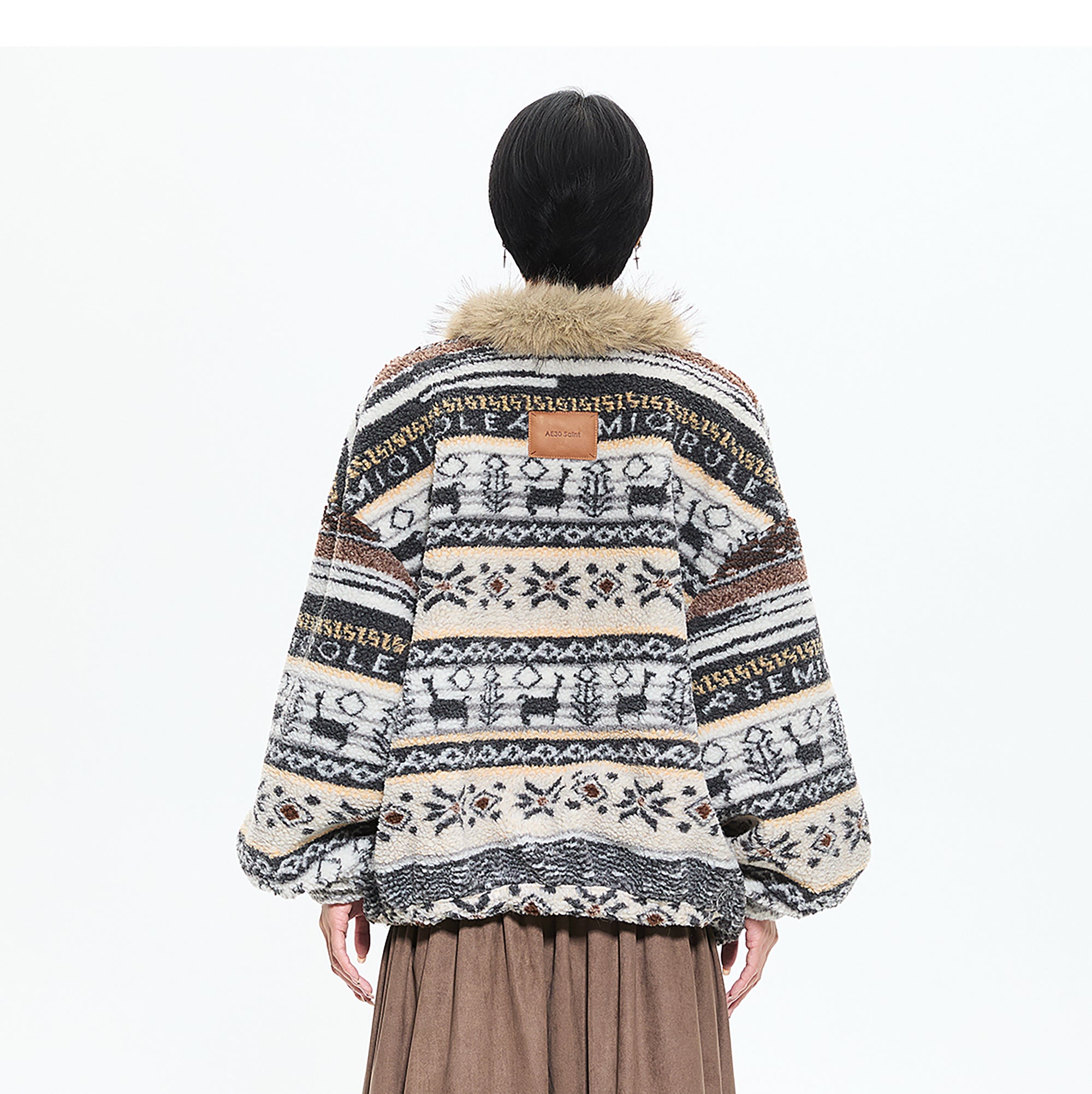 AE30 SAINT Toggle Clasps Fair Isle Sherpa Coat