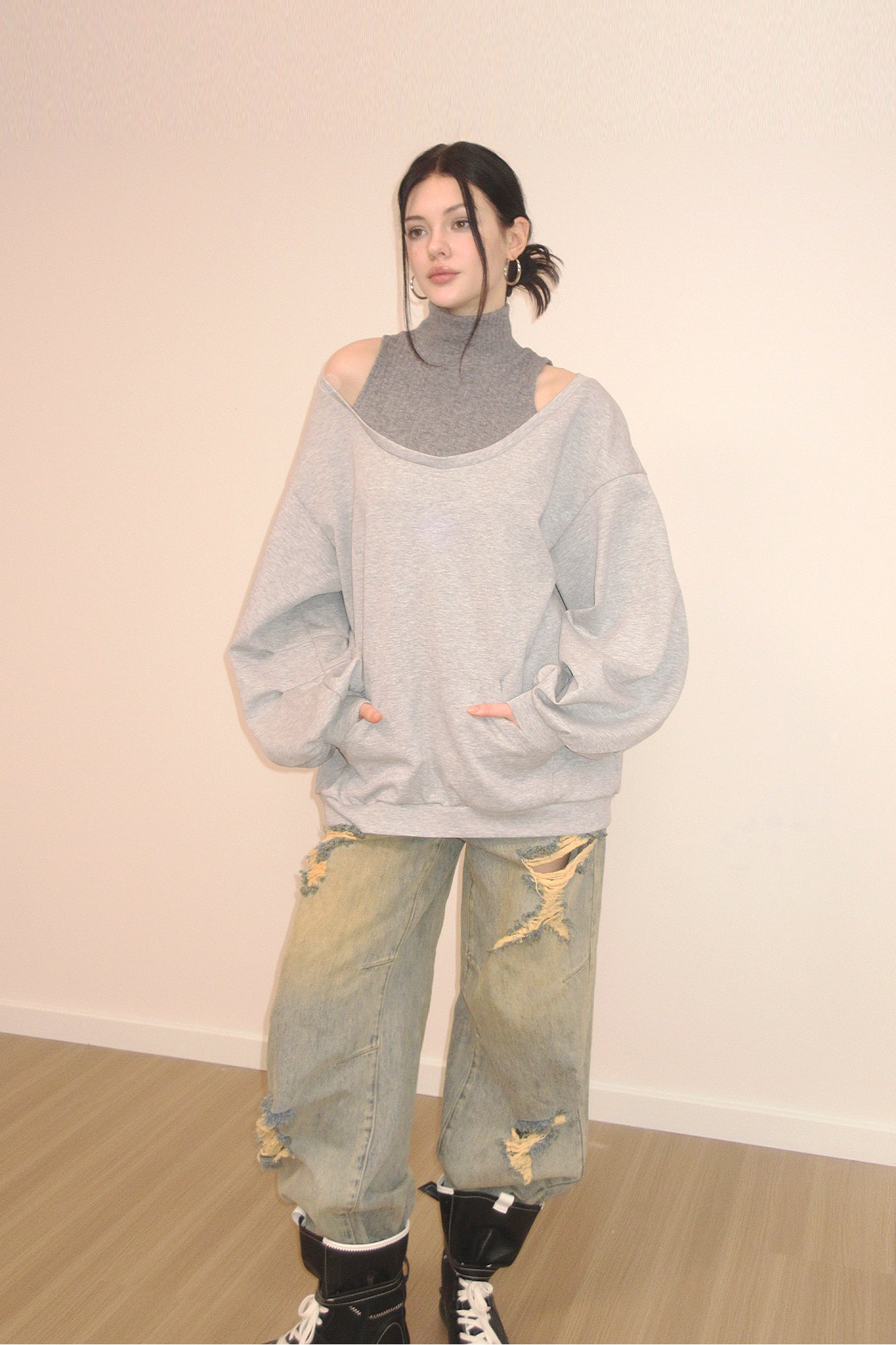 AE30 SAINT Cold Shoulder Oversized Sweatshirt