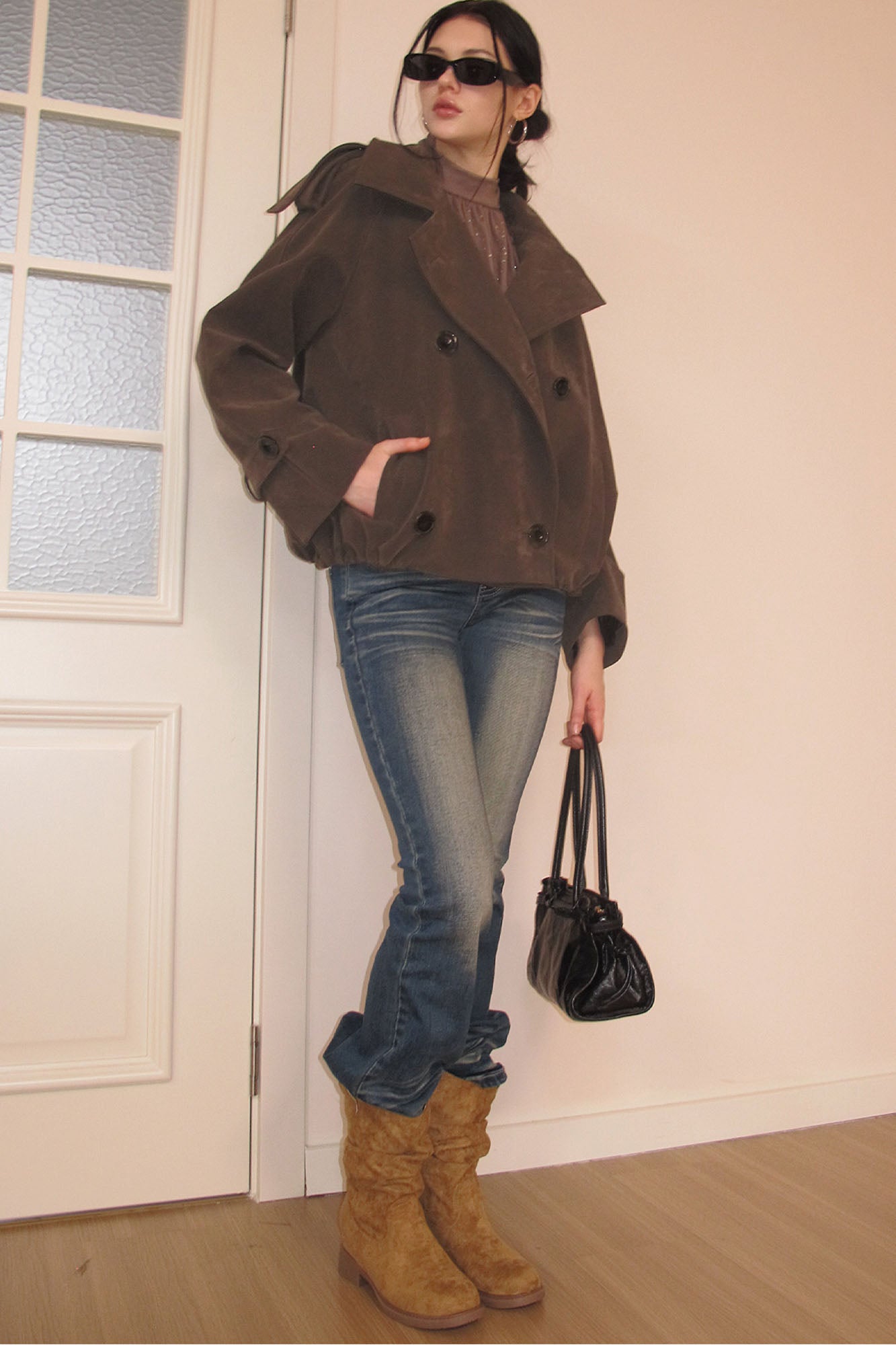 AE30 SAINT Whiskering Wash Slim Flared Jeans