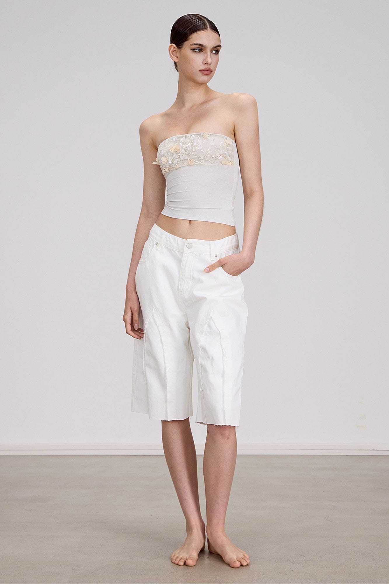 AE30 SAINT Embellished Rosette Tube Top