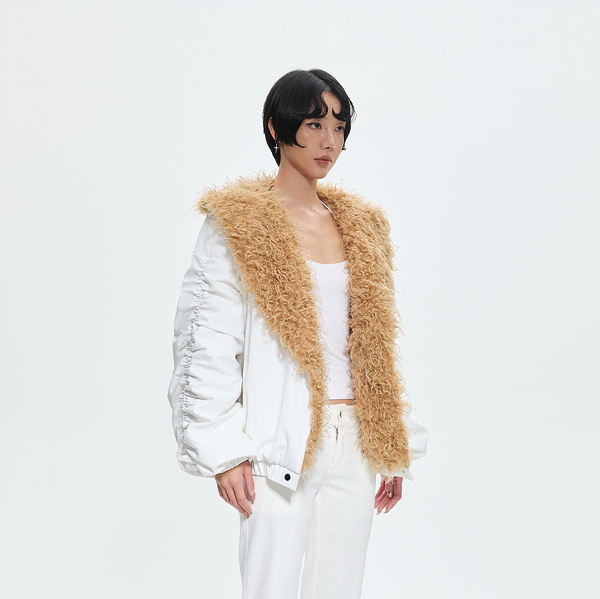 AE30 SAINT Faux Fur Trim Ruched Sleeve Parka