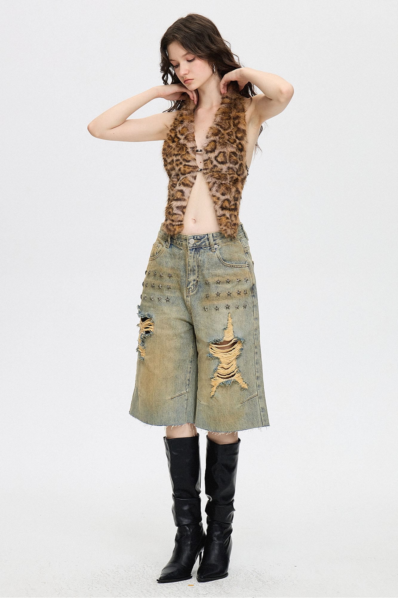AE30 SAINT Fuzzy Faux-Fur Backless Halter Vest