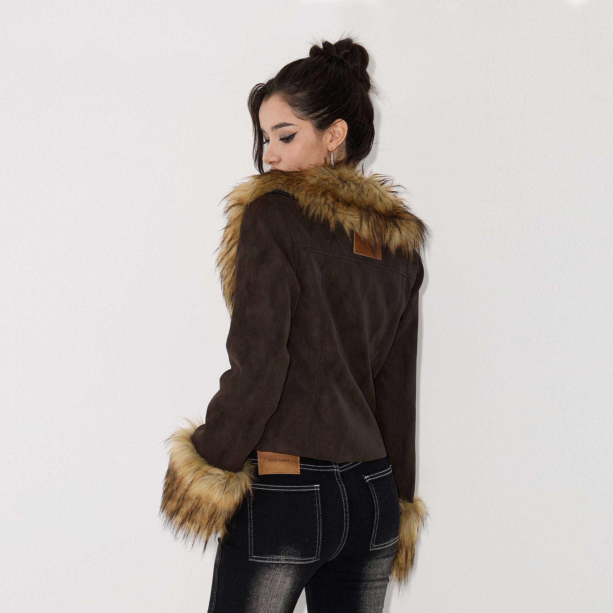 AE30 SAINT Faux Fur Trimmed V-Neck Jacket