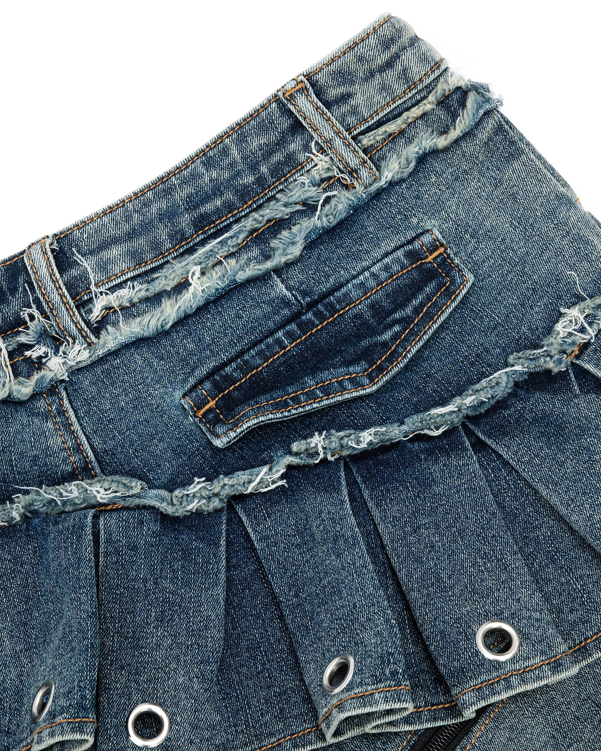 MOGONGSHE Washed Skirt-Layer Detachable Flared Jeans