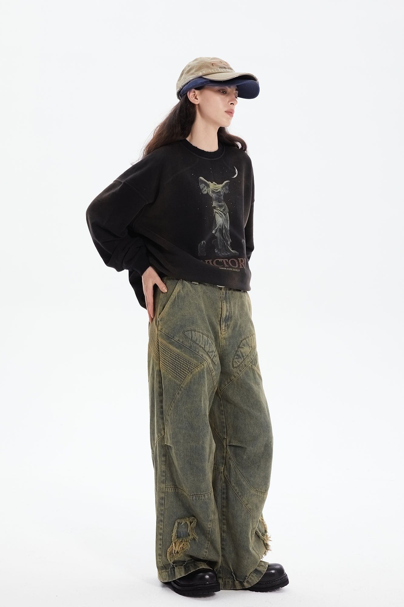 ERROR CODE ROBOT Heavy Wash Paneled Straight-Leg Jeans