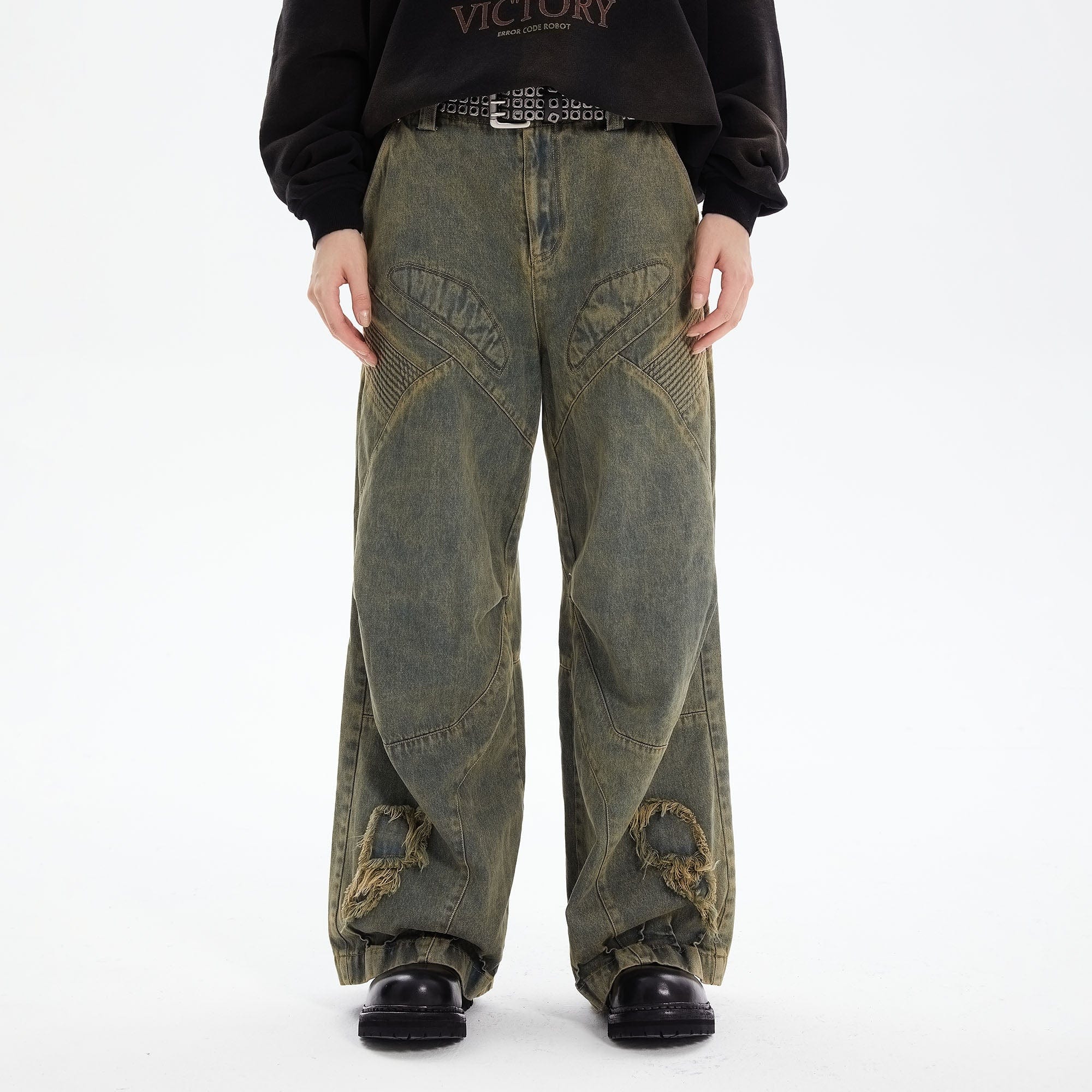 ERROR CODE ROBOT Heavy Wash Paneled Straight-Leg Jeans