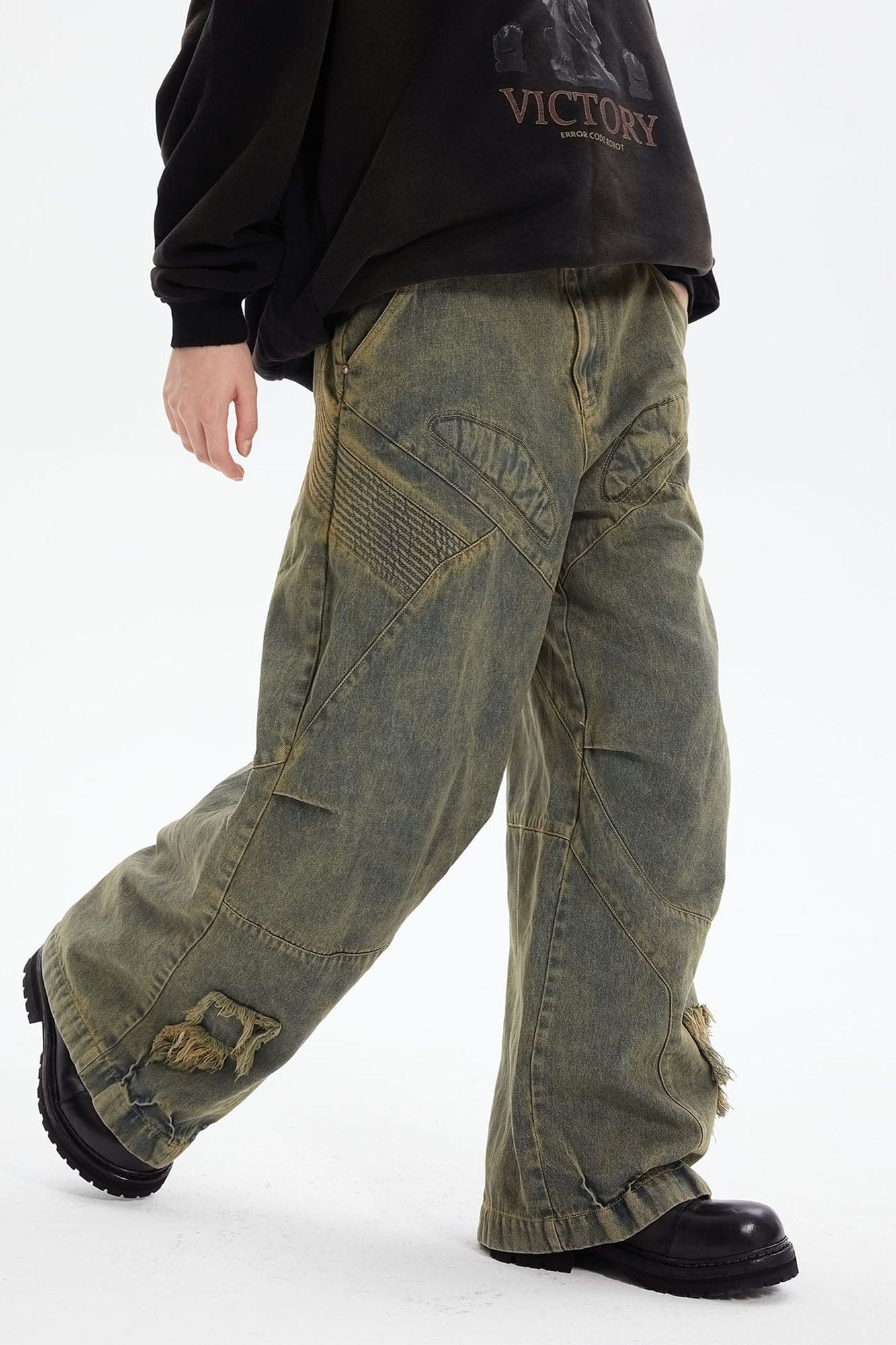 ERROR CODE ROBOT Heavy Wash Paneled Straight-Leg Jeans
