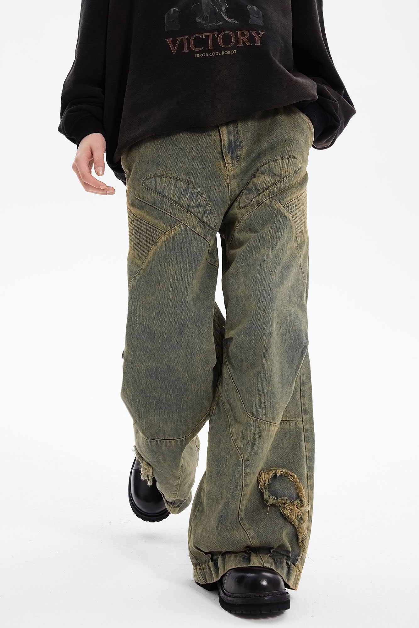 ERROR CODE ROBOT Heavy Wash Paneled Straight-Leg Jeans
