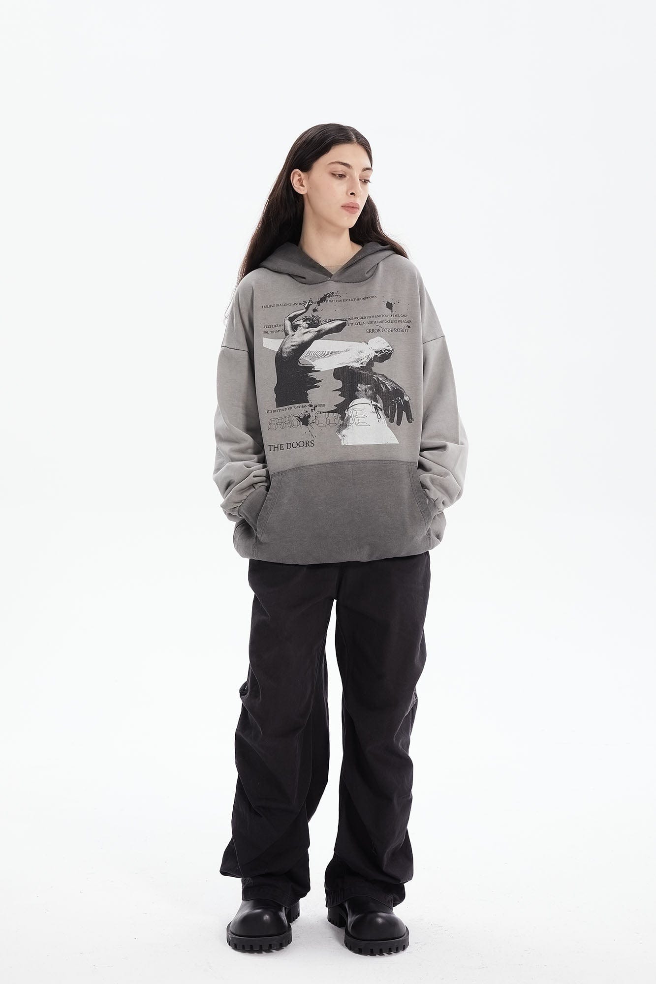 ERROR CODE ROBOT Graphic Faded Oversized Hoodie