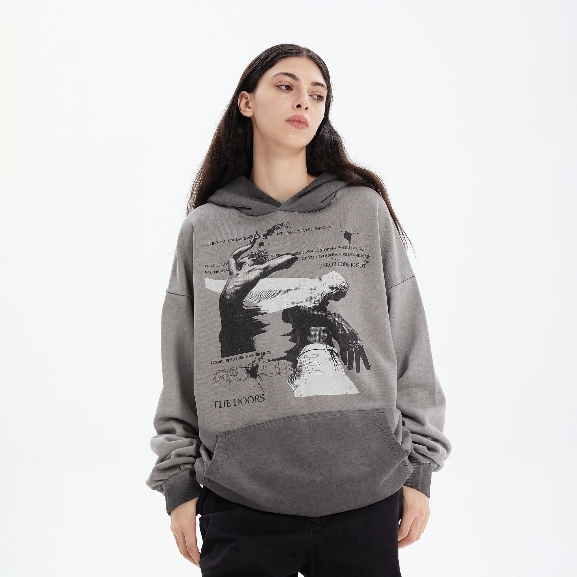 ERROR CODE ROBOT Graphic Faded Oversized Hoodie