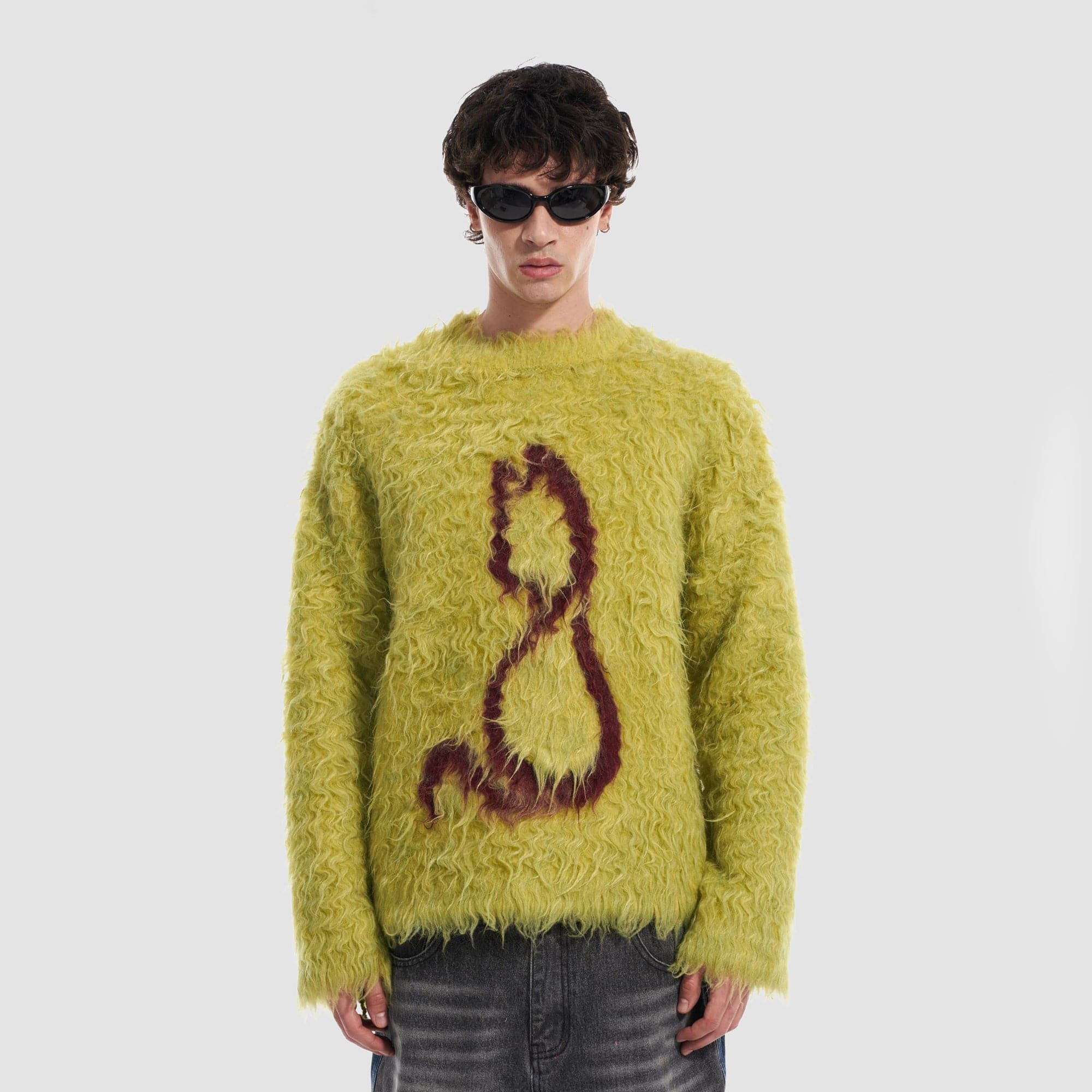 VANN VALRENCE Fuzzy Cat Intarsia Mohair Sweater