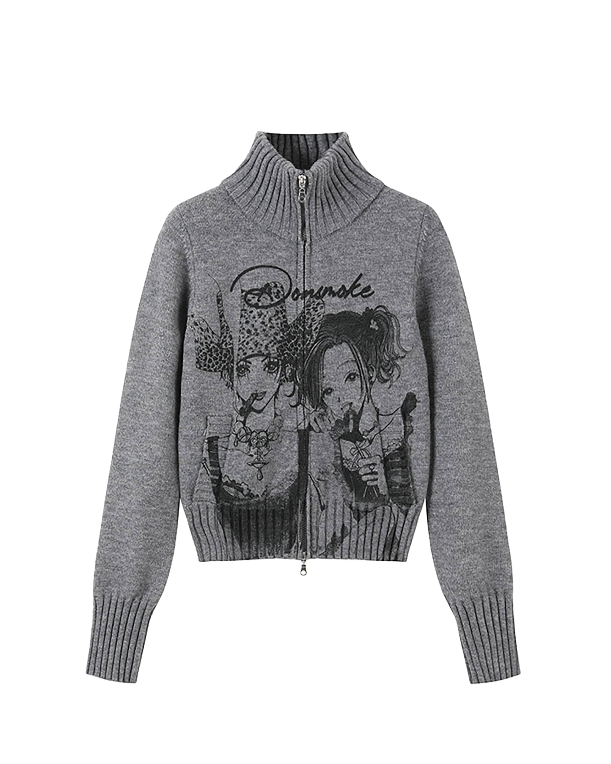 DONSMOKE × NANA Graphic Ribbed Zip-Up Sweater