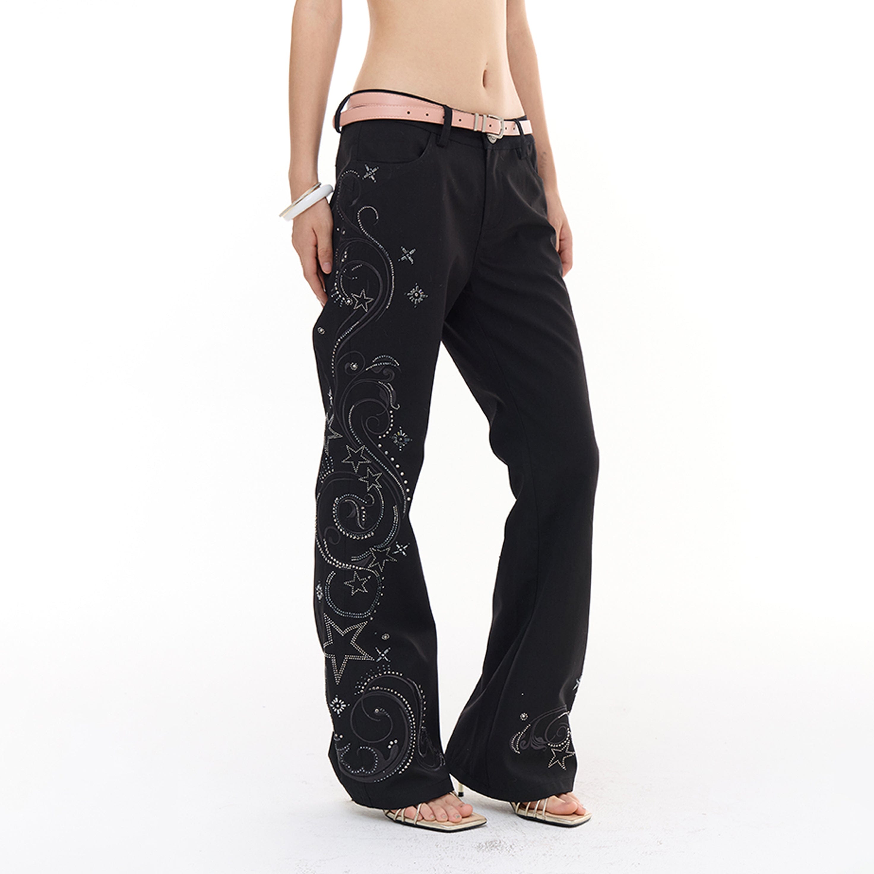 FAYCHUI Diamond Studded Flared Pants