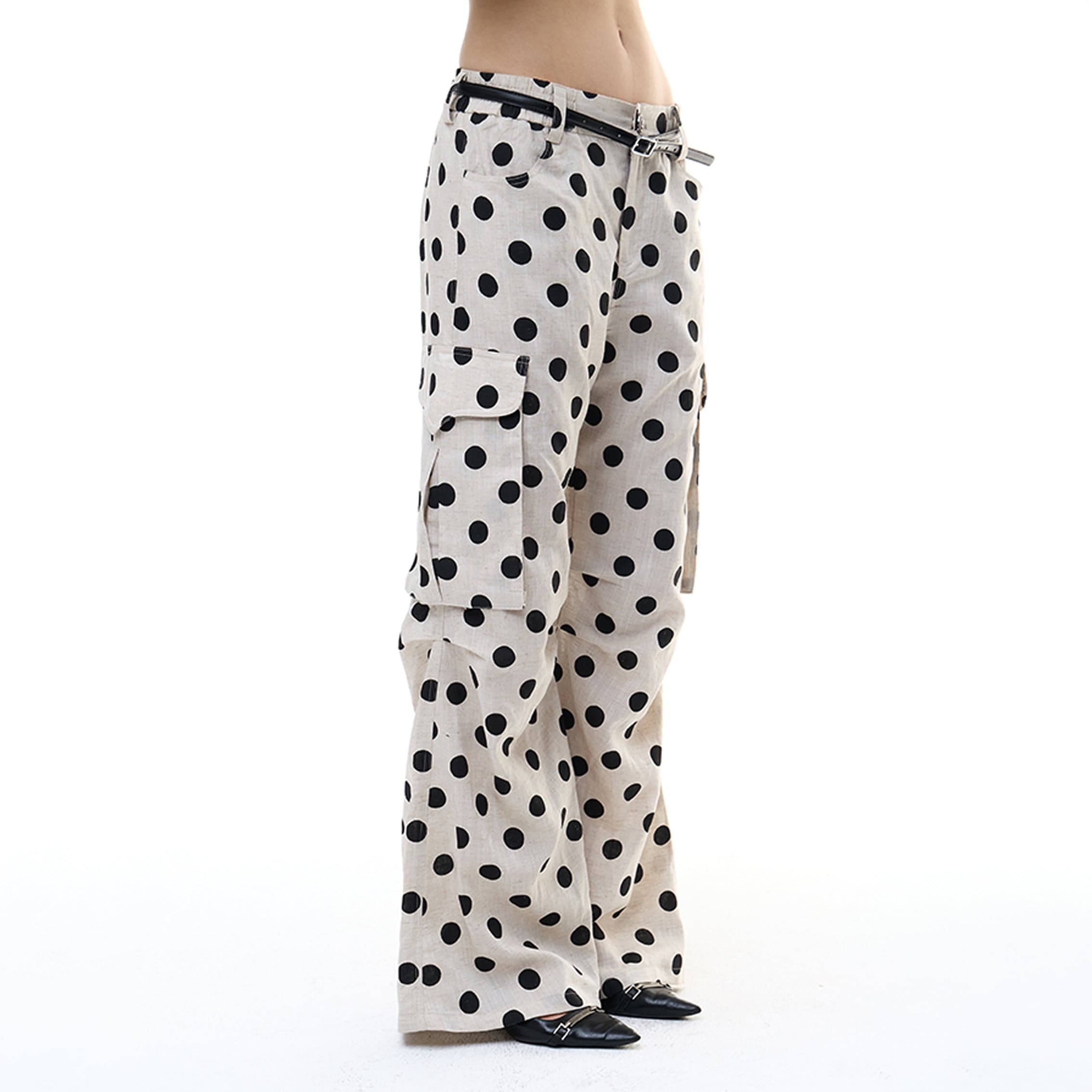 FAYCHUI Tencel-Linen Polka Dot Wide-Leg Pants