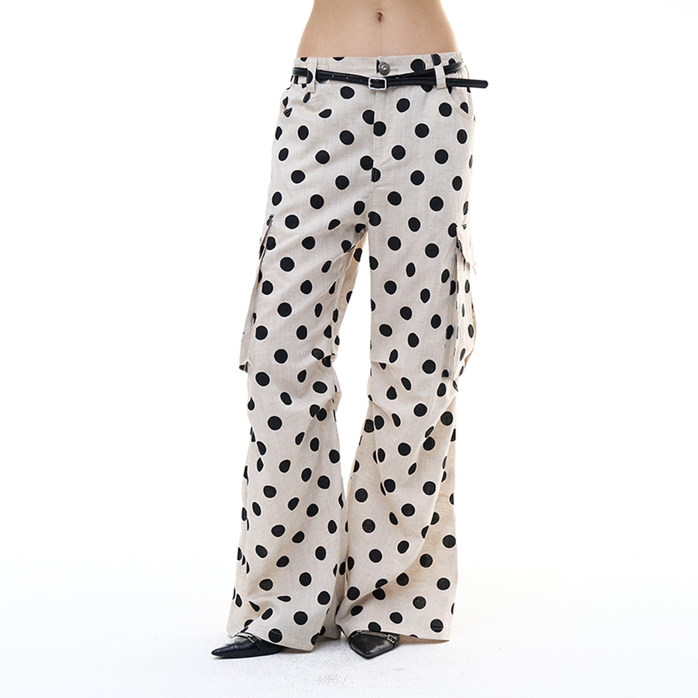 FAYCHUI Tencel-Linen Polka Dot Wide-Leg Pants