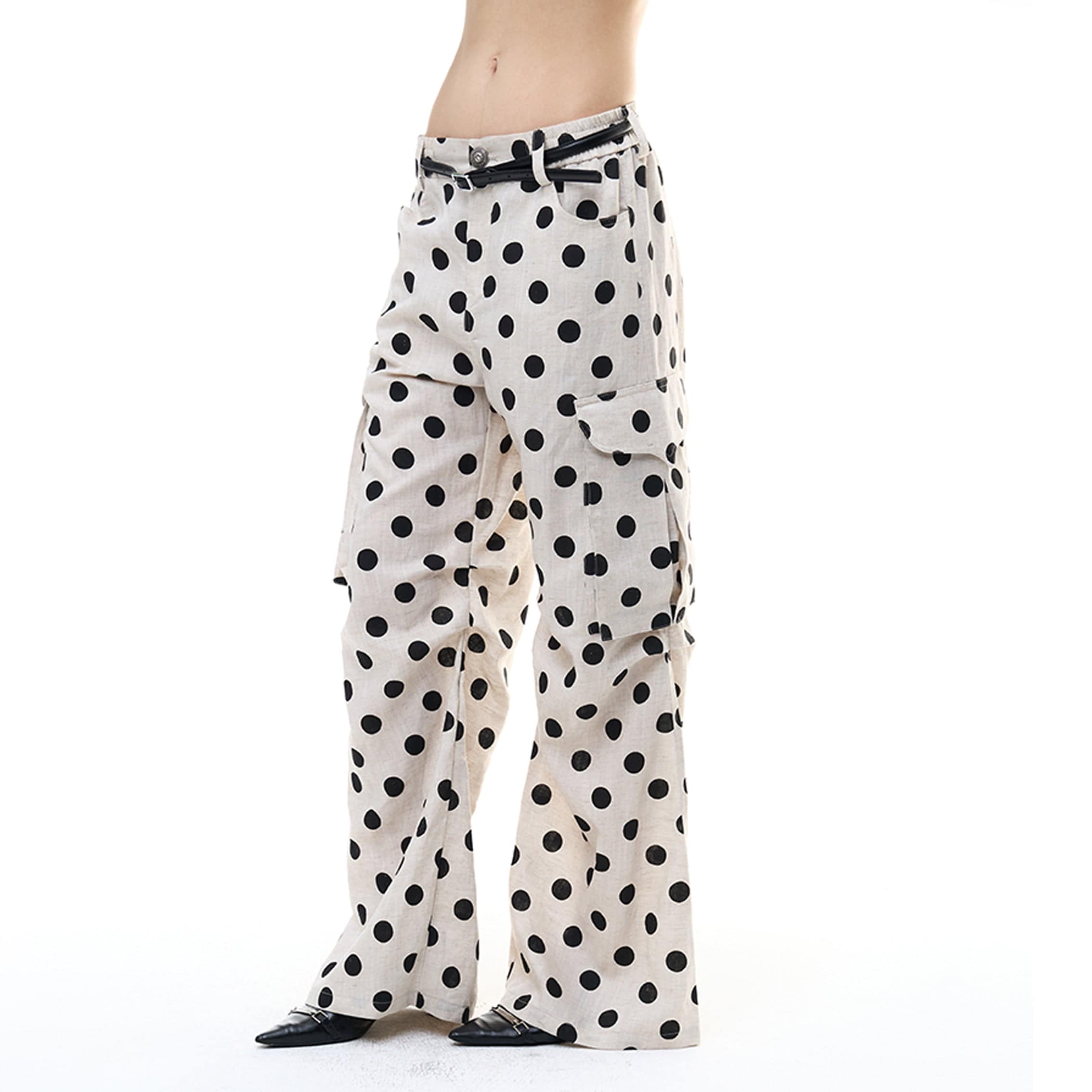 FAYCHUI Tencel-Linen Polka Dot Wide-Leg Pants