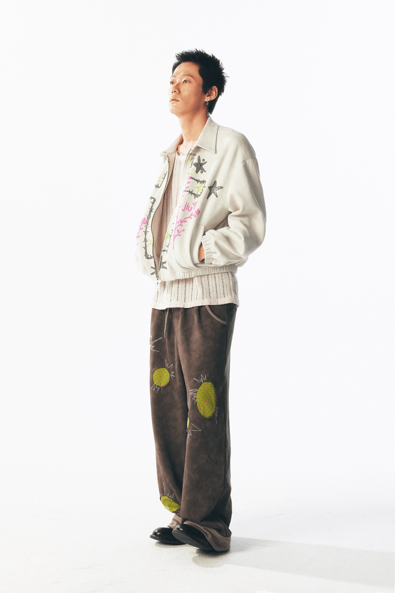 1997 POSTOFFICE Floral Cross Faux Suede Jacket