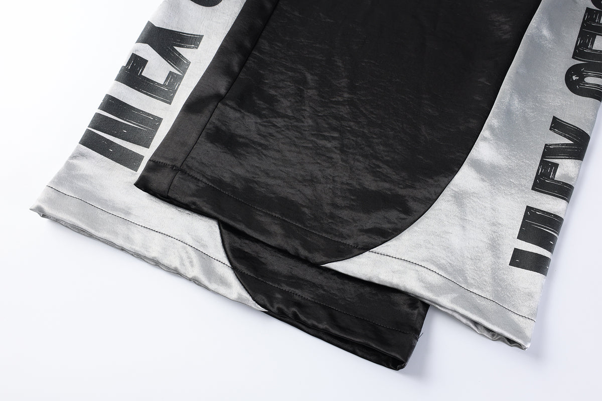 FREE CENTER Spliced Glossy Wide-Leg Sweatpants