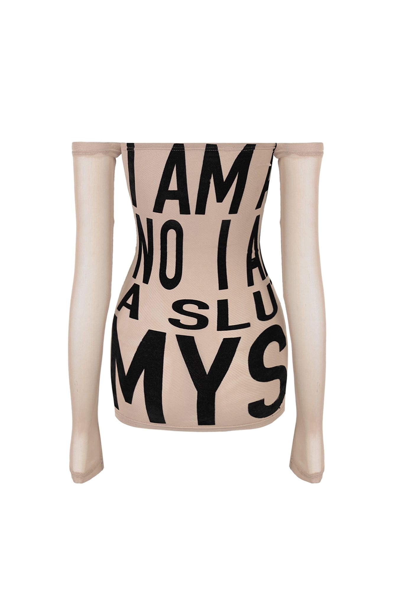 NEVER OFFEND L ANGEL Slogan Full-Print Strapless Mesh-Sleeve Mini Dress