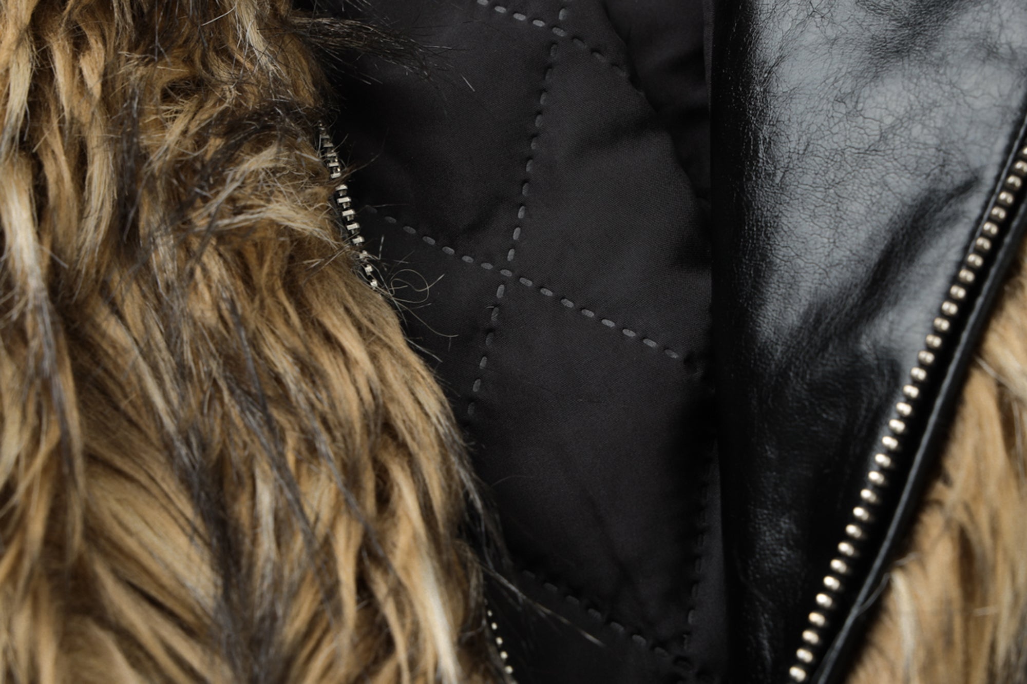 NEVER OFFEND L ANGEL Paneled Faux-Leather & Shag Fur Jacket