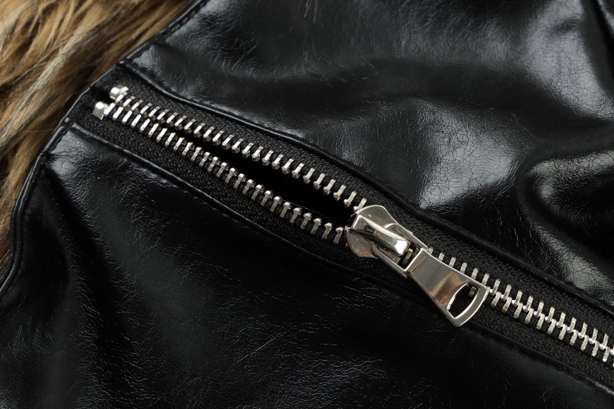 NEVER OFFEND L ANGEL Paneled Faux-Leather & Shag Fur Jacket