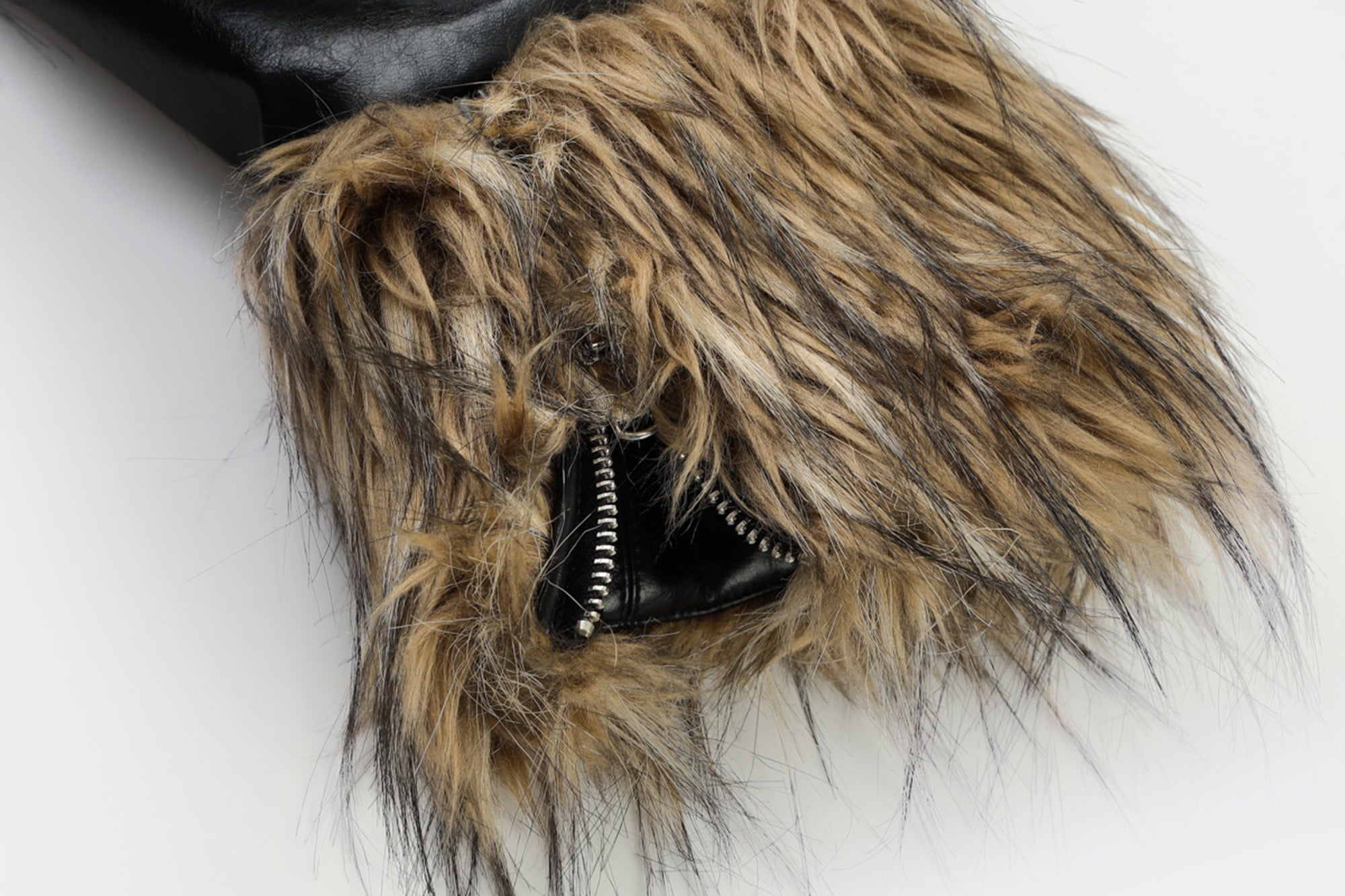 NEVER OFFEND L ANGEL Paneled Faux-Leather & Shag Fur Jacket