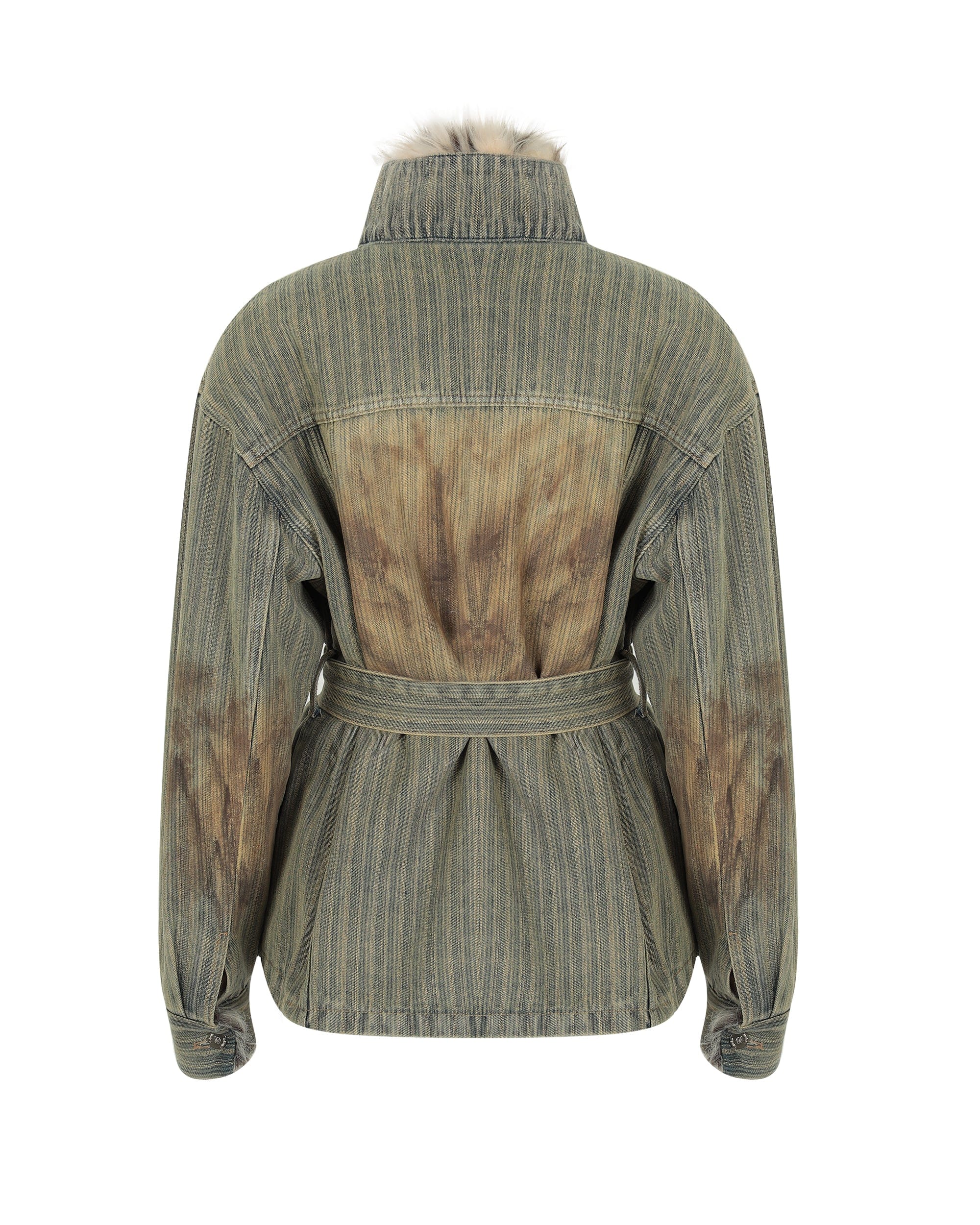 NEVER OFFEND L ANGEL Distressed Denim Fur-Trim Jacket