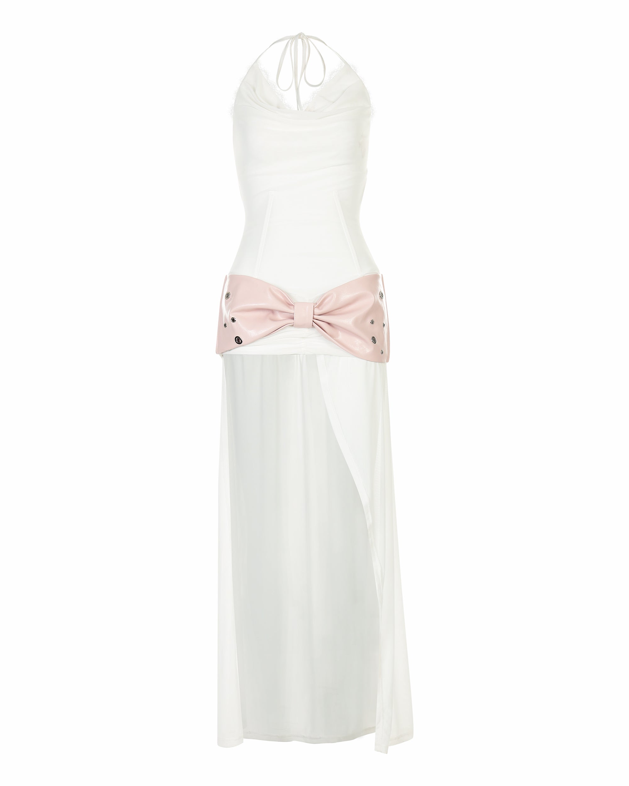 NEVER OFFEND L ANGEL Boned Lace Halter Bow Mini Dress