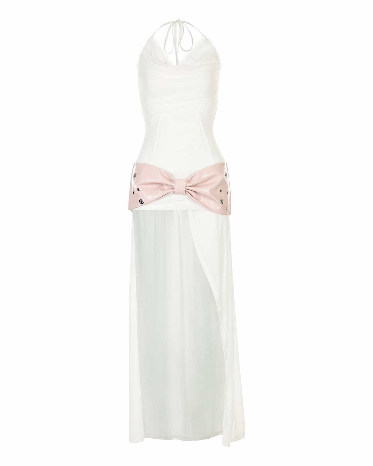 NEVER OFFEND L ANGEL Boned Lace Halter Bow Mini Dress